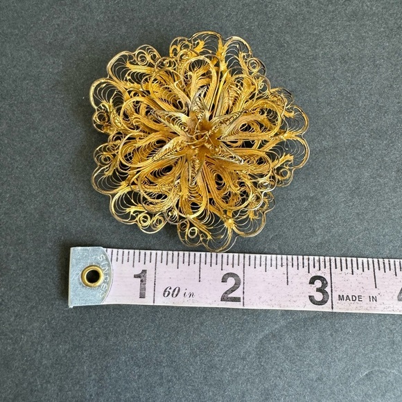 Vintage Sterling Silver Filigree Brooch Large Flower Pin Spun Silver - Picture 10 of 10
